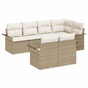 vidaXL Gar&eth;s&oacute;fa sett me&eth; p&uacute;&eth;i 7 pcs Drapplita&eth;ur Poly rattan