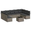 vidaXL 10 Hluta Gar&eth;s&oacute;fasett me&eth; Sessum Gr&aacute;tt P&oacute;l&yacute;rattan
