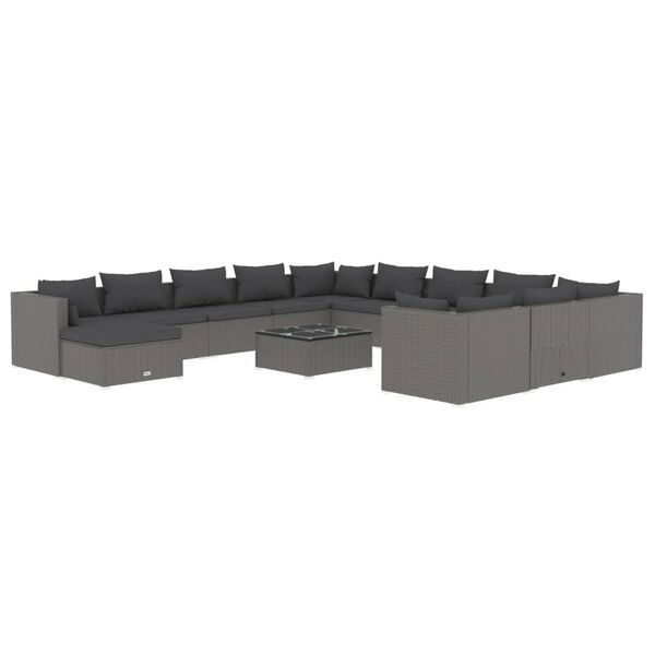 vidaXL 13 Hluta Gar&eth;s&oacute;fasett me&eth; Sessum P&oacute;l&yacute;rattan Gr&aacute;tt