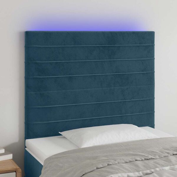 vidaXL LED h&ouml;fu&eth;gafl D&ouml;kkbl&aacute;tt 100x5x118/128 cm Flauel
