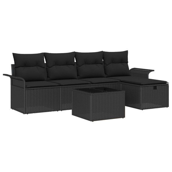 vidaXL Gar&eth;s&oacute;fa sett me&eth; p&uacute;&eth;i me&eth; geymslu 6 pcs Svartur Poly rattan