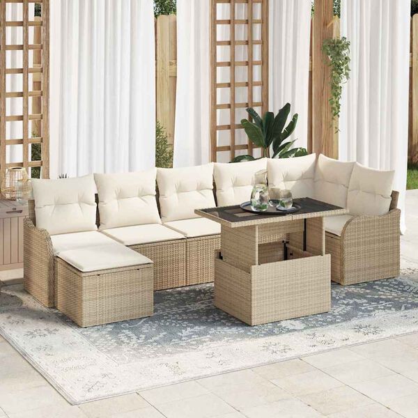 vidaXL Gar&eth;s&oacute;fa sett me&eth; p&uacute;&eth;i 8 pcs Drapplita&eth;ur Poly rattan
