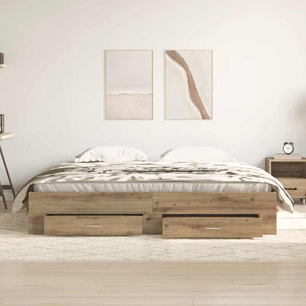 vidaXL Ramsv&iacute;k me&eth; sk&uacute;ffu Artisan Eik 180 x 200 cm Samsettur vi&eth;ur