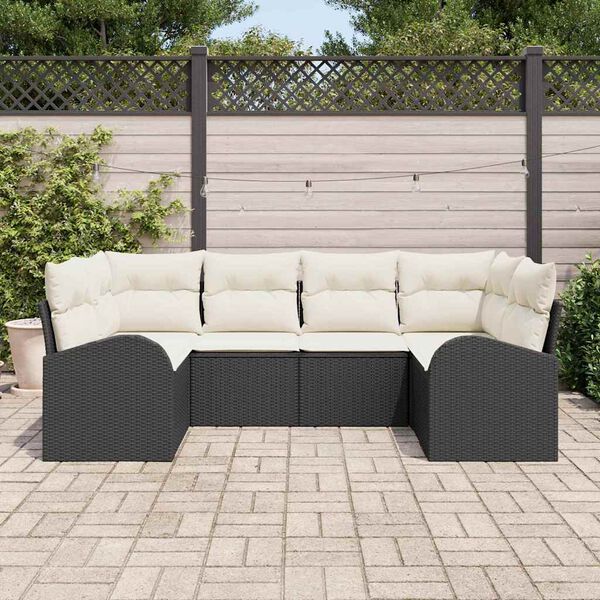 vidaXL Gar&eth;s&oacute;fa sett me&eth; p&uacute;&eth;i 6 pcs Svartur Poly Rattan