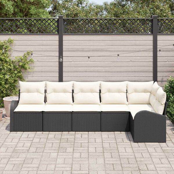 vidaXL Garðsófa sett með púði 6 pcs Svartur Poly rattan