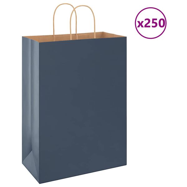 vidaXL Papp&iacute;rspokar 250 stk me&eth; Handf&ouml;ngum Bl&aacute;ir 32x17x44 cm