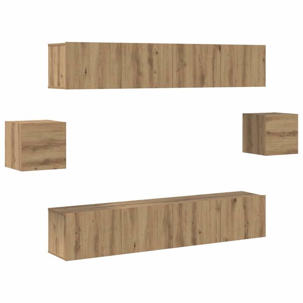 vidaXL Sj&oacute;nvarpssk&aacute;pasett Vegghengt 6 pcs Artisan Eik Samsettur vi&eth;ur