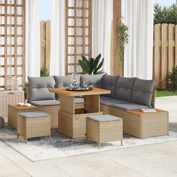 vidaXL Gar&eth;s&oacute;fa sett me&eth; p&uacute;&eth;i 8 pcs Drapplita&eth;ur Poly rattan