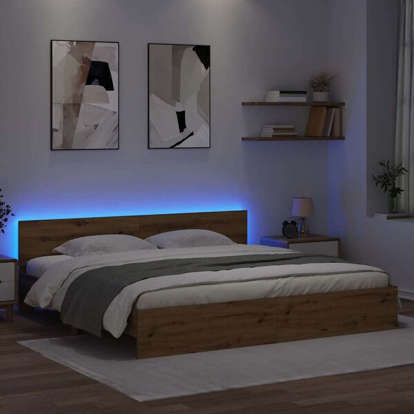 vidaXL Ramsv&iacute;k me&eth; h&ouml;fu&eth;gafl Artisan Eik 180 x 200 cm Samsettur vi&eth;ur