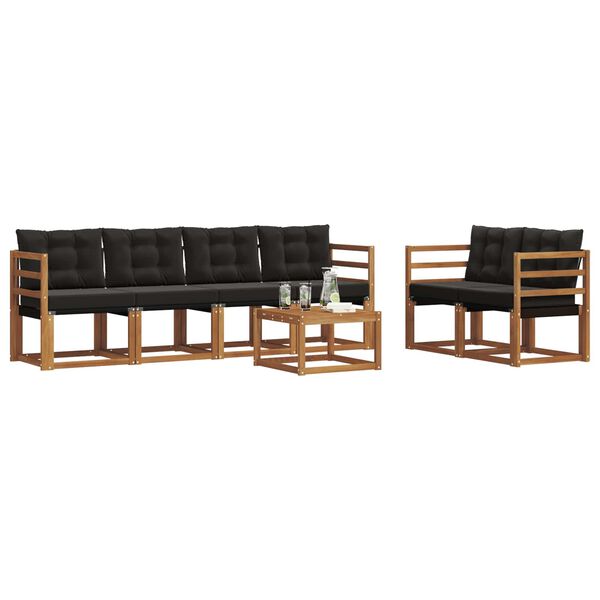 vidaXL &Uacute;ti s&oacute;fasett me&eth; p&uacute;&eth;i 7 pcs N&aacute;tt&uacute;rulegur og svartur