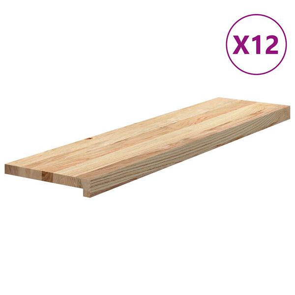 vidaXL tr&ouml;ppur 12 stk &Oacute;me&eth;h&ouml;ndlu&eth; 100x30x2 cm gegnheil vi&eth;ar eik