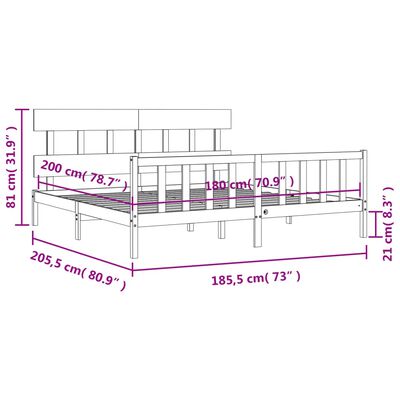 vidaXL Rúmgrind með Höfuðgafli Super King Size Gegnheill Viður