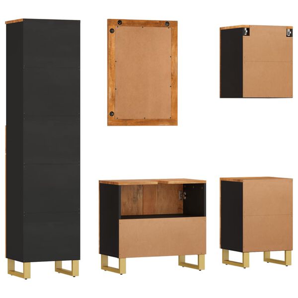 vidaXL Ba&eth;herbergissett 5 Hlutir Br&uacute;nt og Svart Gegnheilum Mang&oacute;vi&eth;i