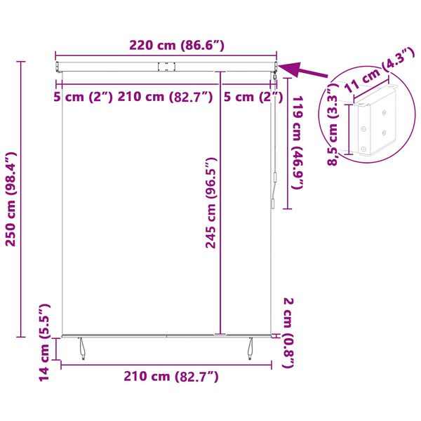 vidaXL R&uacute;llugard&iacute;na Bl&aacute;r og hv&iacute;tur 200 x 250 cm Efni og Aluminium