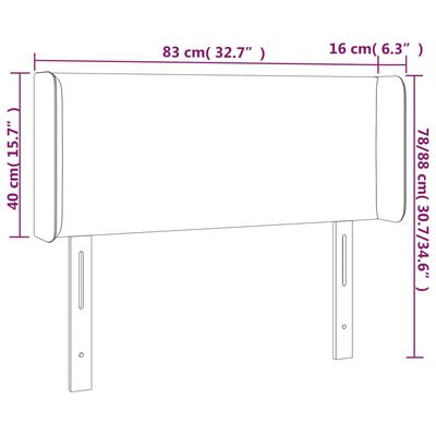 vidaXL LED Höfðagafl 83x16x78/88 cm Ljósgrátt Flauel