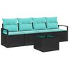 vidaXL S&oacute;fasett 5 pcs Svart og T&uacute;rk&iacute;s p&oacute;l&yacute;rattan