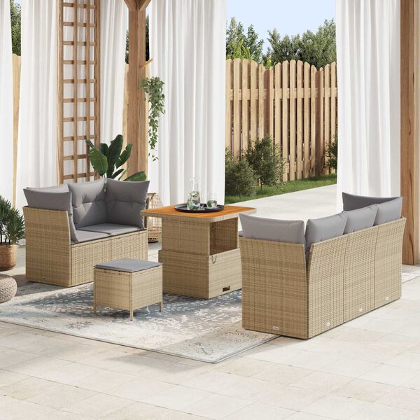 vidaXL Gar&eth;s&oacute;fa sett 8 pcs Drapplita&eth;ur p&oacute;l&yacute;rattan