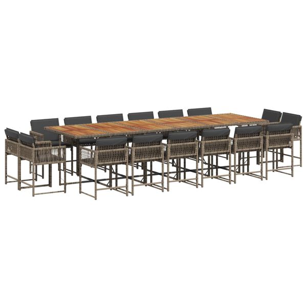 vidaXL 17 Stk. Gar&eth;h&uacute;sgagnasett me&eth; P&uacute;&eth;um P&oacute;l&yacute;rattan Gr&aacute;tt