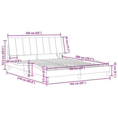 vidaXL Rúmgrind með LED án Dýnu Svört 160x200 cm Flauel