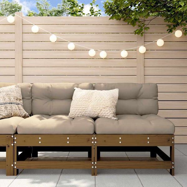 vidaXL Miðjusófar með Sessum 2 stk. Hunangsbrúnn Gegnheil Fura