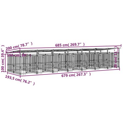 vidaXL úti hundaræktunarstál með þaki 13,14 m²