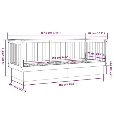 vidaXL Svefnsófi án Dýnu Hvítur 75x190 cm Gegnheil Fura