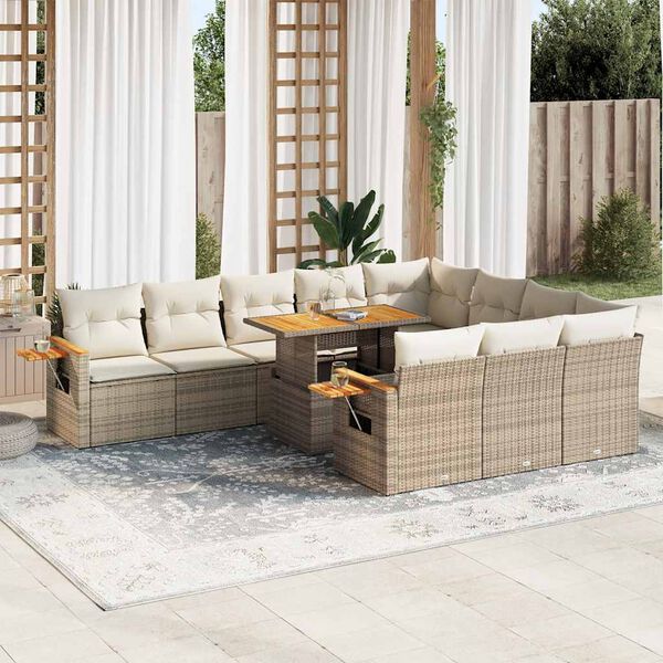 vidaXL 11 bita gar&eth;s&oacute;fasett me&eth; p&uacute;&eth;um Beige Poly Rattan Acacia