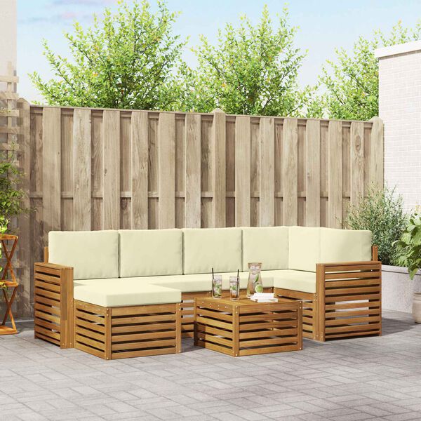 vidaXL Sofav&ouml;ruuppsettning 7 pcs N&aacute;tt&uacute;rulegt og Krem Hrein akas&iacute;utr&eacute;