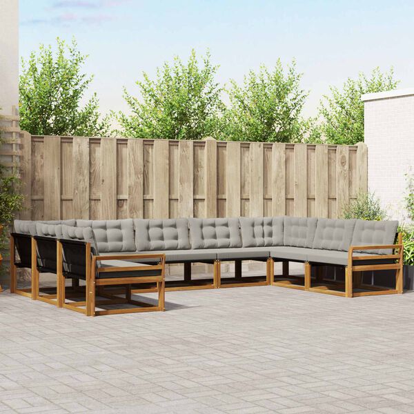 vidaXL &Uacute;ti s&oacute;fasett me&eth; p&uacute;&eth;i 9 pcs N&aacute;tt&uacute;rulegt og Lj&oacute;st Gr&aacute;tt