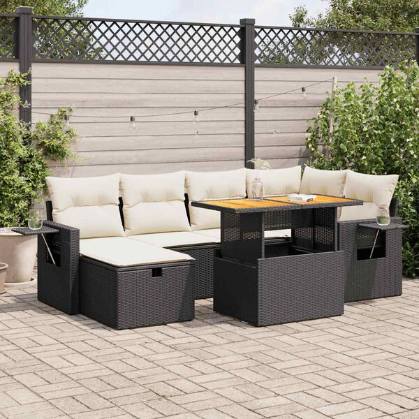vidaXL 8 stykki gar&eth;s&oacute;fasett me&eth; p&uacute;&eth;um Black Poly Rattan Acacia