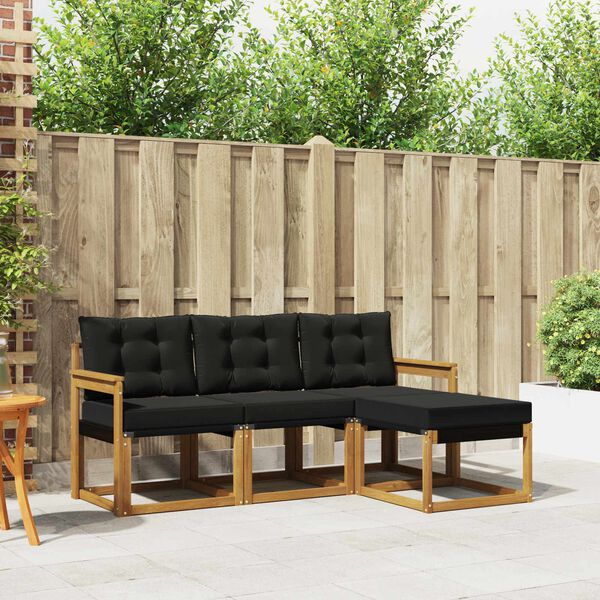 vidaXL &Uacute;ti s&oacute;fasett me&eth; p&uacute;&eth;i 4 pcs N&aacute;tt&uacute;rulegur og svartur