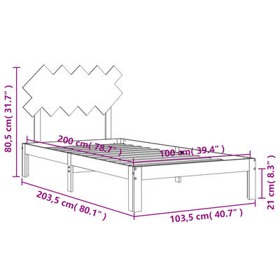 vidaXL Rúmgrind með Höfuðgafli Hvítur 100x200 cm Gegnheil viðar