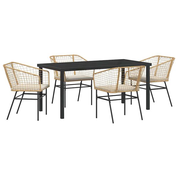 vidaXL Gar&eth;ur bor&eth;sett 5 pcs Br&uacute;nn p&oacute;l&yacute;rattan