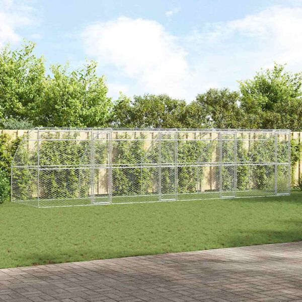 vidaXL Hundask&aacute;li me&eth; geymslu 4 pcs Silfur 8 x 2 x 2 m Sinkh&uacute;&eth;a&eth; st&aacute;l