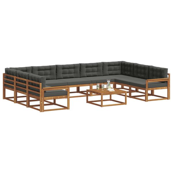 vidaXL &Uacute;ti s&oacute;fasett me&eth; p&uacute;&eth;i 10 pcs N&aacute;tt&uacute;rulegt og Antrac&iacute;t