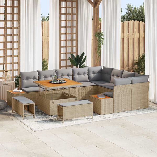 vidaXL Gar&eth;s&oacute;fa sett me&eth; p&uacute;&eth;i 12 pcs Drapplita&eth;ur Poly rattan