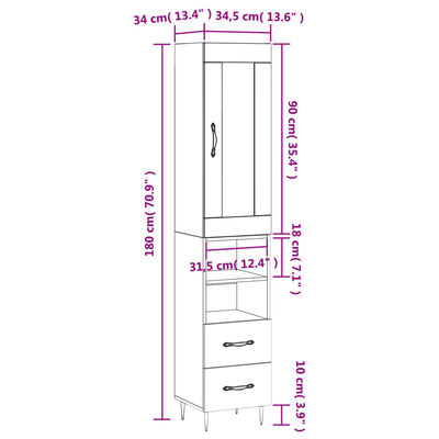 vidaXL Hár Skápur Reyktóna Eikarlitur 34,5x34x180 cm Samsettur Viður