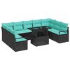 vidaXL Gar&eth;s&oacute;fa sett me&eth; geymslu 10 pcs Svartur og Bl&aacute;r Poly rattan