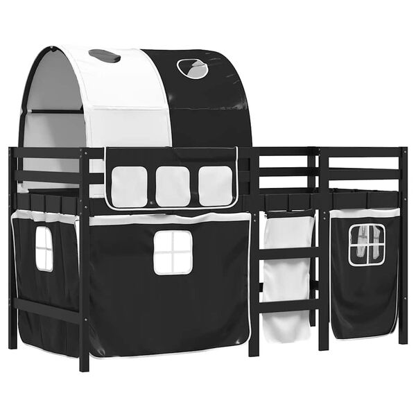 vidaXL Krakkakoja me&eth; G&ouml;ngum Hv&iacute;tur og Svartur 80x200 cm Gegnheil Fura