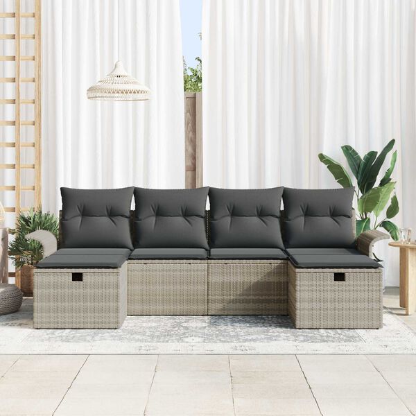 vidaXL Garðsófa sett með púði með geymslu 6 pcs Ljósgrátt Poly rattan