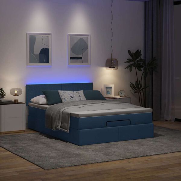 vidaXL Ottoman r&uacute;m me&eth; d&yacute;nu & LED Bl&aacute;um 140x190 cm Efni