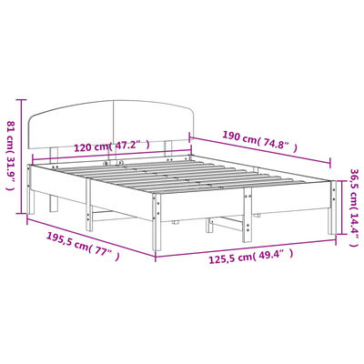 vidaXL Rúmgrind án Dýnu Hvít 120x190 cm Gegnheil Fura