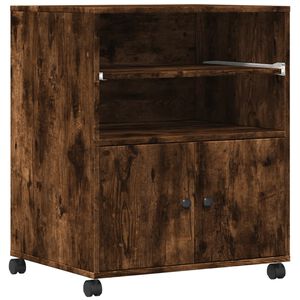 vidaXL Prentarastandur &aacute; Hj&oacute;lum Reyklitu&eth; Eik 60x48x74 cm