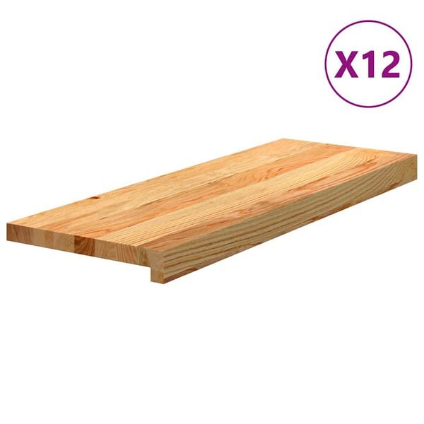 vidaXL tr&ouml;ppur 12 stk lj&oacute;sbr&uacute;nt 70x25x2 cm gegnheilvi&eth;ar eik
