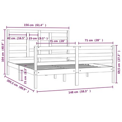 vidaXL Rúmgrind án Dýnu Gegnheil Viður 150x200 cm