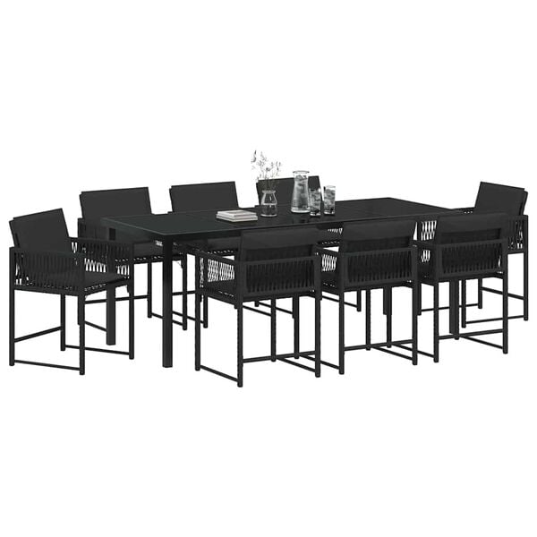 vidaXL Gar&eth;ur bor&eth;sett 9 pcs Svartur p&oacute;l&yacute;rattan