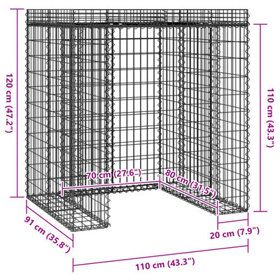 vidaXL Gabion Veggur fyrir Ruslatunnu 110x91x120 cm Galvaniserað Járn