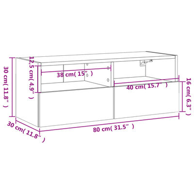 vidaXL Sjónvarpsveggskápur Svartur 80x30x30 cm Samsettur Viður