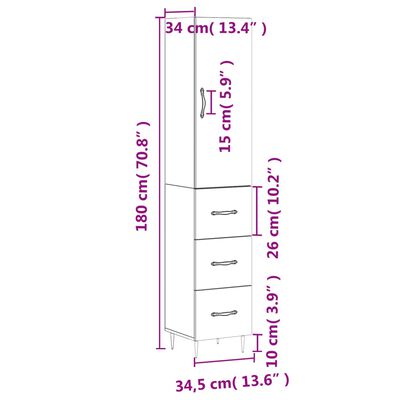 vidaXL Hár Skápur Reyktóna Eikarlitur 34,5x34x180 cm Samsettur Viður