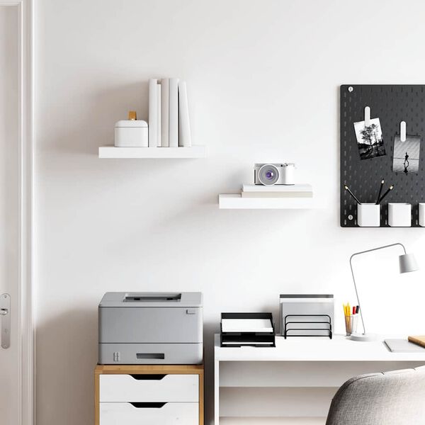 vidaXL Vegghengdar Hillur 2 stk. H&aacute;glans Hv&iacute;tar 40x23x3,8 cm MDF